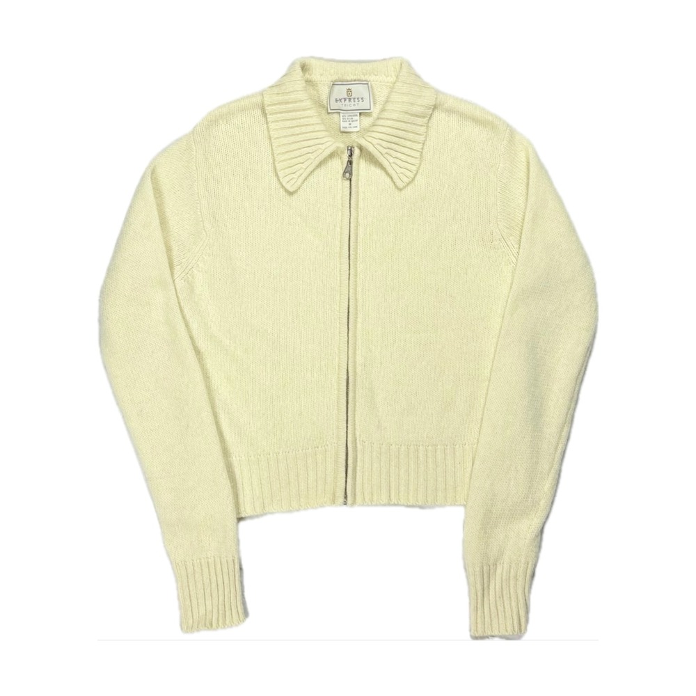 Vtg Express lambs wool blend cream full zip collar cardigan sweater women medium